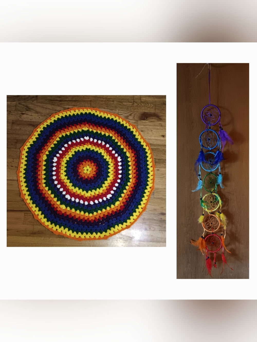 Vintage Rainbow Afghan Granny Crochet Blanket Throw and 7 Chakra Dreamcatcher